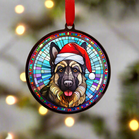 German Shepherd in Santa Hat Suncatcher Decoration